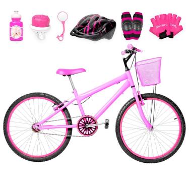 Imagem de Bicicleta Aro 24 Alumínio + Kit Proteção Rosa E Pink