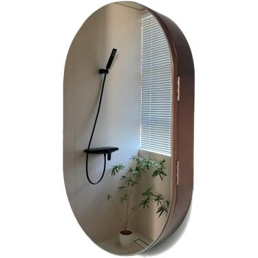 Imagem de Gabinete de espelho de madeira oval para banheiro - espelho de vaidade branca com prateleira, nogueira, 80x50x14cm