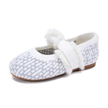 Imagem de BMCiTYBM Sapatilhas de balé para meninas pequenas, confortáveis, confortáveis, casuais, elegantes para meninas e festas escolares, A - Branco, 10 Toddler