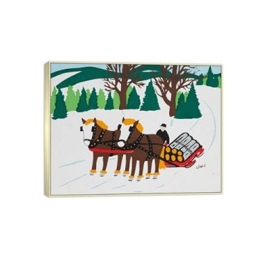 Imagem de Maud Lewis Famosa Pintura-Impressões em Tela Reprodução-Quadro Sala de Estar(Hauling Logs) 60x80cm-23x31in Moldura de Prata