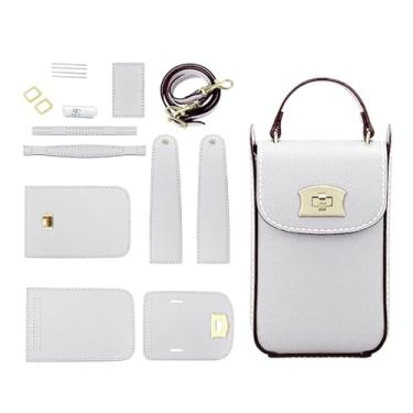 Imagem de POPSEWING Kit de bolsa de couro de grão superior para celular faça você mesmo, bolsa de ombro transversal DIY com kit de costura para mulheres/meninas (branca)