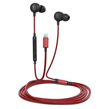 Imagem de Fones de ouvido Thore iPhone (V60) com fio em fones de ouvido Lightning (certificado Apple MFI) com microfone remoto para iPhone 11/Pro Max/SE/XR/XS Max/X/8/7, vermelho (embalagem de varejo)