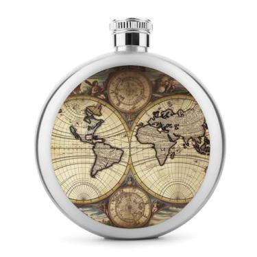 Imagem de Cantil de aço inoxidável, mapa antigo globo mundo impressão clássico garrafa de bolso garrafa anca garrafa de viagem garrafa portátil garrafa de metal