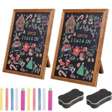 Imagem de LOPYXBR 2 placas de quadro negro pequenas de 28 x 35 cm com suporte, quadro negro magnético preto, superfície não porosa com moldura de madeira de pinho rústico, placa de giz, placa de cavalete para
