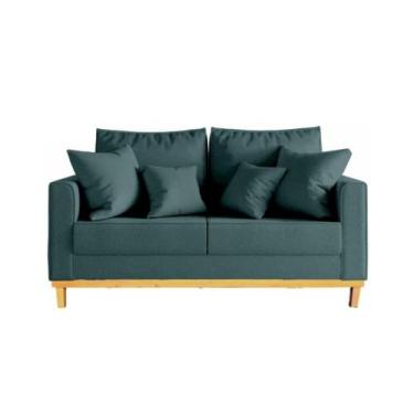 Imagem de Sofá Beny 2 Lugares 140cm Base de Madeira Linho - Topazio Decor, Azul
