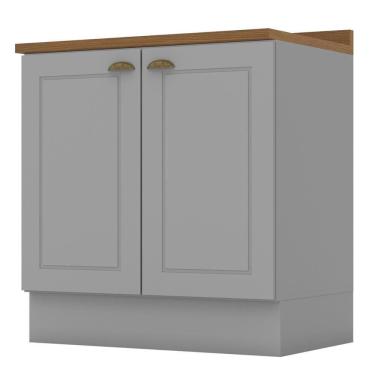 Imagem de Balcão 2 Portas 80cm Americana Cinza Com Tampo Nature - Móveis Henn Cinza/nature