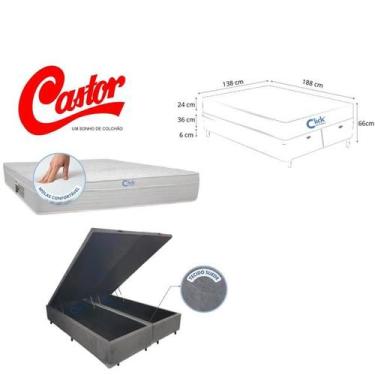 Imagem de Conjunto Cama Box Baú Bipartida Blindada Click com Colchão Castor Clas