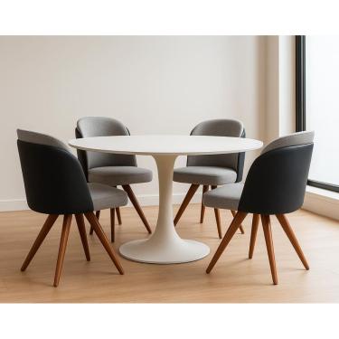 Imagem de Kit com 4 Cadeiras Giratória Madeira Maciça CorMel Luma - Exclusiva - Linho Cinza