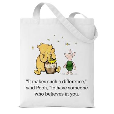 Imagem de Dumyum Linda bolsa de lona de urso Pooh para mulheres, professora, mentora, presente de agradecimento, faz tanta diferença, estética, reutilizável, mercearia, bolsa de ombro para compras, viagens