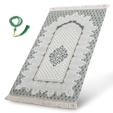 Imagem de SUMELA Tapete de oração muçulmano macio de luxo com contas de oração do Islã - Tapete grosso de oração para viagem, presentes islâmicos para mulheres, tapete de oração portátil, Islã, homens e