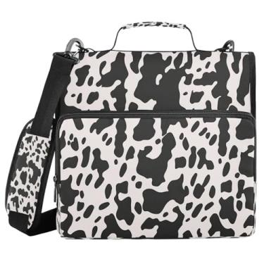 Imagem de YEGAME Fichário com zíper à prova d'água com estampa de vaca com alça de ombro, 3 anéis Trapper Keeper com design plano e vários compartimentos para escola e escritório, adultos e crianças