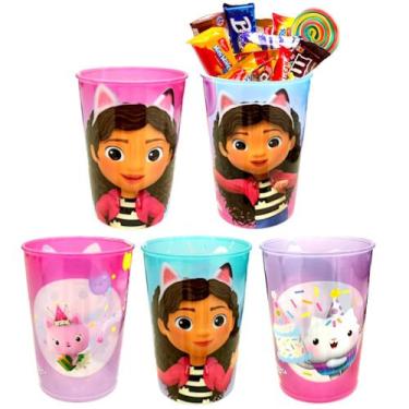 Imagem de Kit 5 Copos e Canudo p/ Festa Infantil Casa Mágica da Gabby - Plasútil