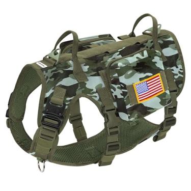 Imagem de Forestpaw Peitoral para cães de tamanho médio, peitoral tático com alça, estilo militar, sem puxão, colete para cães de serviço com bolsos ajustáveis para cães médios e grandes, verde camuflagem