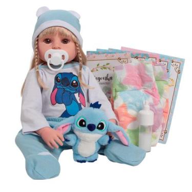 Imagem de Boneca Reborn Realista Loira Corpo Silicone Com Pelúcia - Cegonha Rebo