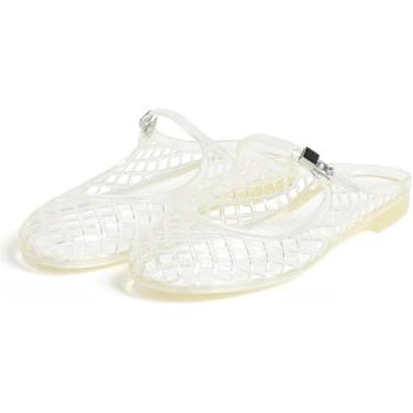 Imagem de MAVMAX Sandálias femininas transparentes Mary Jane Mules respirável bico fechado sem cadarço verão sem cadarço de malha para mulheres, Transparente., 37