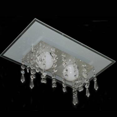 Imagem de Lustre Plafon de vidro e cristais Legítimos para 02 lâmpadas - Pode ser utilizado lâmpadas de Led
