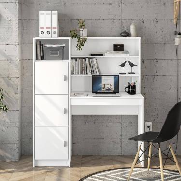 Imagem de Escrivaninha com Estante Politorno Teresina 1 Porta 6 Prateleiras MDP Pintura UV Porta-CPU