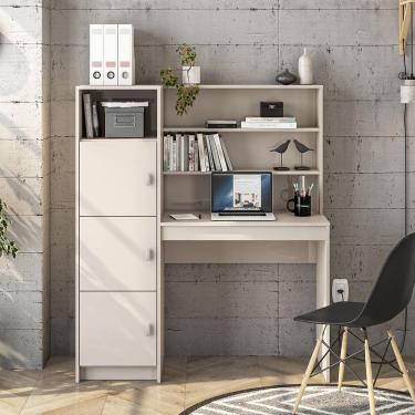 Imagem de Escrivaninha com Estante Politorno Teresina 1 Porta 6 Prateleiras MDP Pintura UV Porta-CPU