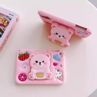 Imagem de Capa para Samsung Galaxy Tab A9+ Plus 2023 SM-X210/X216/X218, capa de silicone 3D macia com desenho fofo para tablet A9 Plus com alça e suporte dobrável, meninos e meninas (urso rosa)
