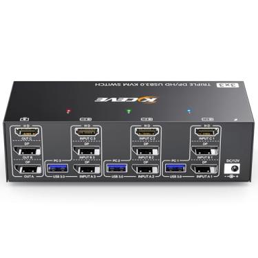 Imagem de KVM Switch 3 Monitores 3 Computadores 8k@60Hz,HDMI DisplayPort KVM Triple Monitor para 3 Computador Compartilhar 3 Monitor e 4 Dispositivos USB3.0, Remoto com fio e Adaptador de Energia 12V Incluído