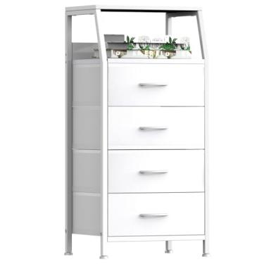Imagem de Cômoda com 4 gavetas, torre de armazenamento de tecido para quarto, gavetas de armazenamento de roupas brancas, organizador vertical de armário para quarto de crianças, entrada, mesa de cabeceira
