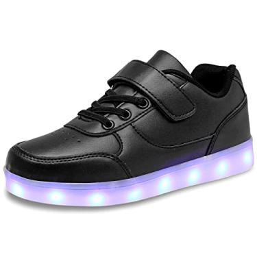 Imagem de SEROUNY Tênis infantil com iluminação de LED, cano alto, carregamento USB, piscando, para crianças, meninas, meninos, 08 preto, 16
