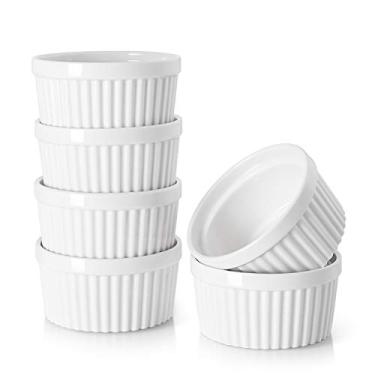 Imagem de DOWAN Ramekins 118 ml seguro para forno para suflê creme brulee, copos de creme de porcelana Ramiken para assar, tigelas de ramequins estilo clássico, conjunto com 6, branco