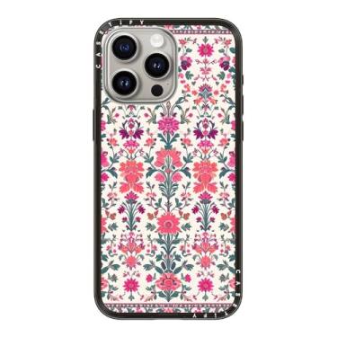 Imagem de CASETiFY Capa compacta para iPhone 15 Pro Max [fina e elegante/compatível com Magsafe/1,2 m. 2X proteção contra quedas de grau militar] - floral persa - rosa - preto transparente