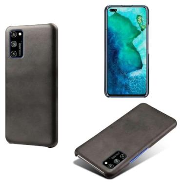 Imagem de Capa para Huawei Honor V30 PRO,Proteção contra quedas,Casca de volta de cor sólida simples,Design de couro de imitação de plástico-Black