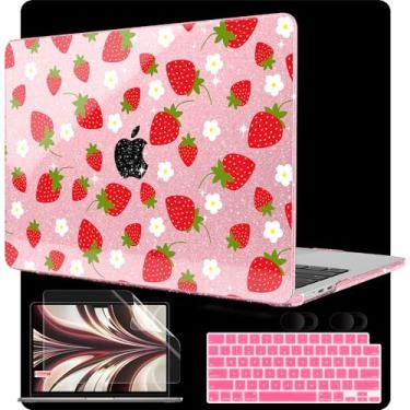 Imagem de MEEgoodo Capa para MacBook Air M4/M3/M2 34.5 cm 2025 2024 2022, serve para o modelo A3240 A3113 A2681, compatível com MacBook Air de 13 polegadas, capa rígida para laptop com capa de teclado, morangos