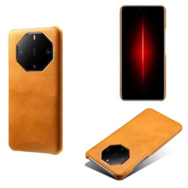 Imagem de Capa para Huawei Mate 60 RS,Proteção contra quedas,Casca de volta de cor sólida simples,Design de couro de imitação de plástico-Orange