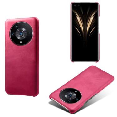Imagem de Capa para Honor Magic 4 Ultimate,Proteção contra quedas,Casca de volta de cor sólida simples,Design de couro de imitação de plástico-Rose
