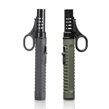 Imagem de Ambrogio.L Isqueiros de tocha a jato, pacote com 2, isqueiro de butano à prova de vento, tocha a gás recarregável para acampamento, velas de lareira para churrasco (vazio)