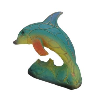 Imagem de IEUDNS Abajur de mesa com animais, abajur de cabeceira, artesanato retrô, decoração de estatuetas, luz noturna de animais, lâmpadas fofas de resina para sala, Luminária de Mesa Dolphin