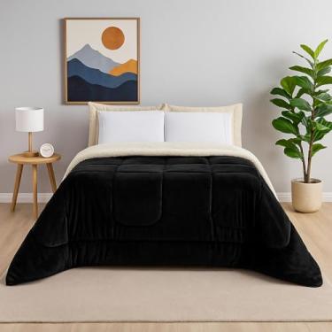 Imagem de Coberdrom Casal Queen Sherpa Dupla Face Pele de Carneiro – Edredom e Cobertor Macio para Inverno(Preto)
