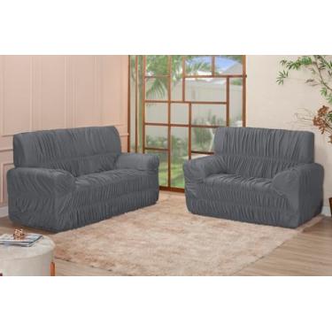 Imagem de Kit Capa para Sofá 3 e 2 Lugares, Malha Gel Poliéster, 21 Elásticos, Ajuste Coladinho, Estilo Contemporâneo (CINZA)