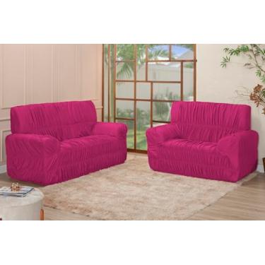 Imagem de Kit Capa para Sofá 3 e 2 Lugares, Malha Gel Poliéster, 21 Elásticos, Ajuste Coladinho, Estilo Contemporâneo (PINK)