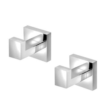 Imagem de Kit 2 Porta Toalha Cabide Quadrado Metal Cromado P/Banheiro