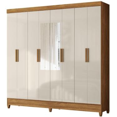 Imagem de Guarda Roupa Casal Espelho 8p 204 Cm Marajo Freijo Off White Moval