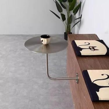 Imagem de Mesa De Café Redonda Moderna Mesa De Coquetel De Parede Com Base De Aço Inoxidável, Mesa De Pub Bistrô Mesas De Jantar Para Área De Lazer De Bar Café, Fácil De Montar, One Color, 50x50x45cm