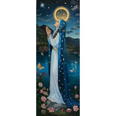 Imagem de Zariocy Kits de arte de diamante grande 5D para adultos Virgem Maria, DIY pintura de diamante religião redondo broca completa diamante bordado pinturas artísticas artesanato para decoração de parede