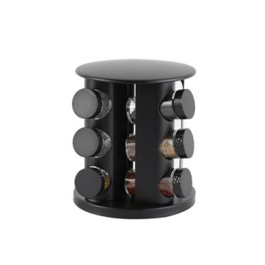 Imagem de Suporte Giratório para Condimentos Preto - 360 Graus, Ideal para Cozinha e Bancada de Preparo(9 Potes)