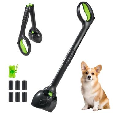 Imagem de NYEONHRT Coletor de cachorro com alça de 71 cm portátil com acessório de bolsa, design dobrável com uma mão, inclui 120 sacos de lixo biodegradáveis e dispensador para limpeza de cascalho de jardim de