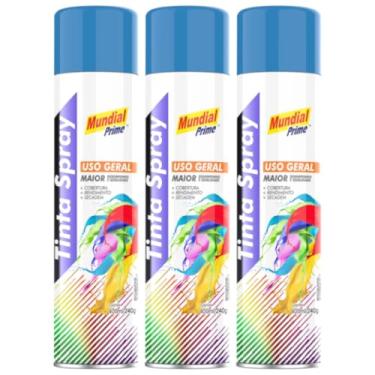 Imagem de Kit 3 Tinta Aerossol Spray Azul Médio Uso Geral 400ml/240g Mundial Prime