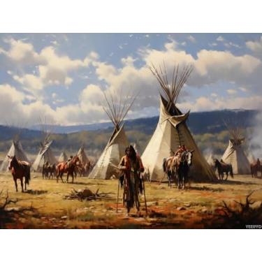 Imagem de Tendas indígenas americanas, tendas, 5D, diamante 5D, kits de pintura por número, para adultos, pintura faça você mesmo, com broca completa, pedras de diamante, pintura artística, artesanato para