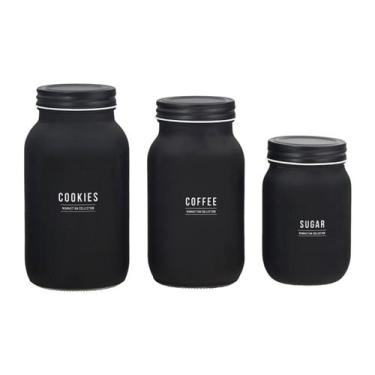 Imagem de Conjunto 3 Potes Manhattan De Vidro Biscoito Café Açúcar PT - Haüskraf