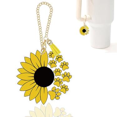 Imagem de Acessórios de copo Stanley com estampa de pata de girassol, pingentes Stanley para alça de garrafa de água, chaveiro, girassol, cachorro, pata, presentes para mulheres, mãe, irmã, amiga, aniversário