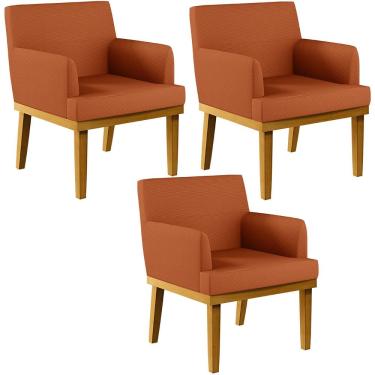 Imagem de Kit 03 Poltronas Decorativas Sala De Estar Beatriz Base W01 Tecido Terracota - Lyam Decor