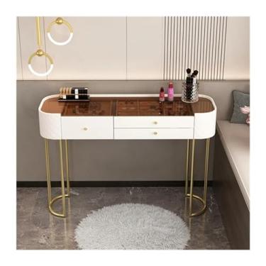 Imagem de Escrivaninha de penteadeira Mesa de vaidade simples e moderna com 2 gavetas vidro superior mesa maquiagem branca para escritório em casa, quarto(Grande)