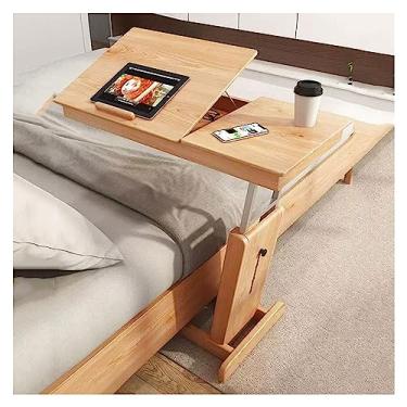 Imagem de Mesa de centro de design simples, altura ajustável, mesa de canto em forma de C, mesa dobrável para sofá com mesa inclinável, suporte de sofá para laptop, bandeja de TV com cesta de armazenamento